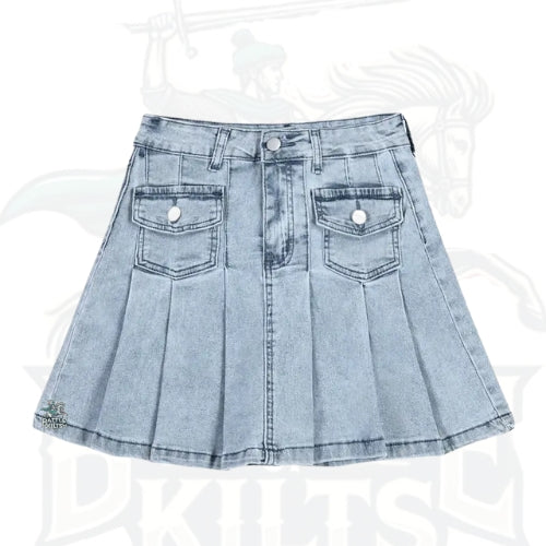 Trendy High-Waisted Elastic Light Blue Pleated Skirt