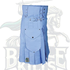 Men’s Light Blue Cargo Kilt – Modern Utility Scottish Kilt with Pockets