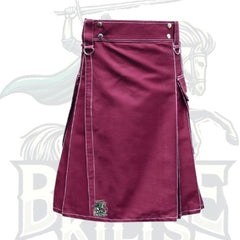 Maroon Utility Kilt with White Outer Thread – Stylish & Functional Modern Kilt