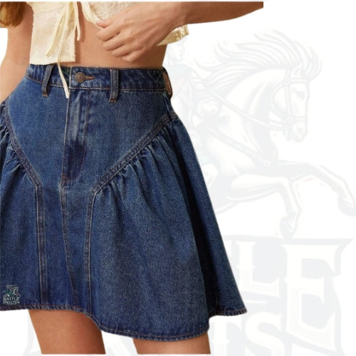 Western Seaming Boo Cowgirl Cotton Blend Denim A-Line Mini Skirt