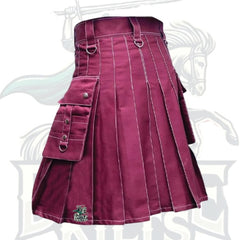 Maroon Utility Kilt with White Outer Thread – Stylish & Functional Modern Kilt