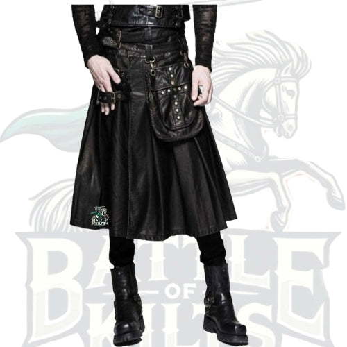 Cowhide Black Leather Gothic Kilt for Men – Handmade Premium Gothic Style