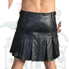 Handmade Genuine Cow Men’s Black Leather Gladiator Kilt