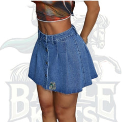 High Waist Button-Up Pleated Women’s Denim Skirt – Casual & Trendy Fashion