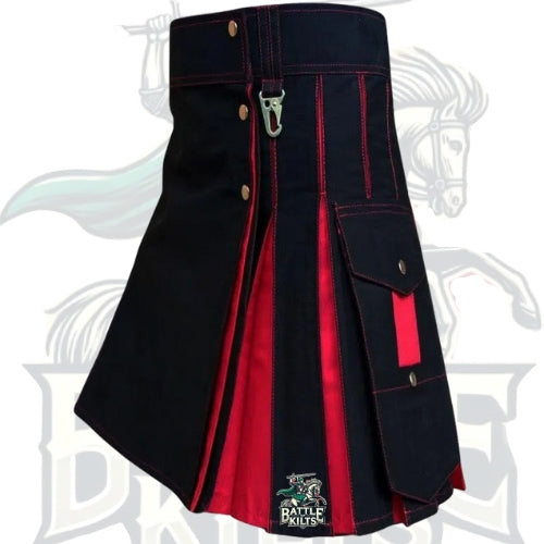 Scottish Black with Red Hybrid Kilt – Fashion Design | Brand New Stitched Kilt by BattleOfKilts