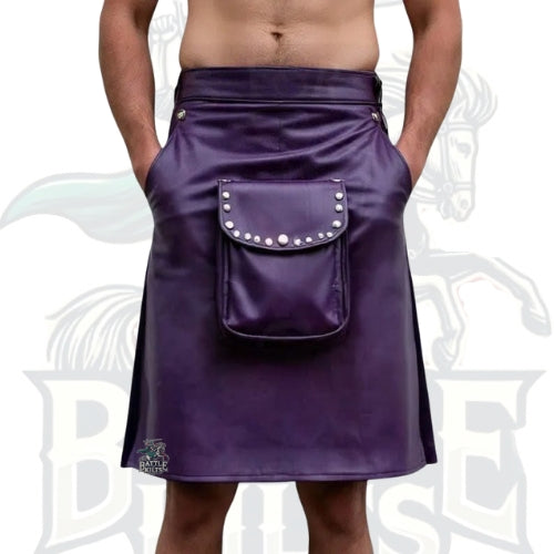 Purple Leather Utility Kilt for Men – Gothic Festival Original Leather Kilt