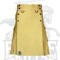 Khaki Utility Kilt with Multiple Pockets – Rugged & Functional Scottish Kilt