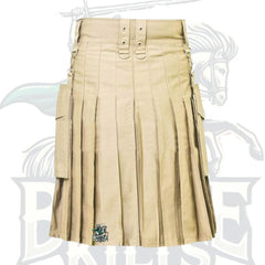 Khaki Utility Kilt with Detachable Pockets – Practical & Versatile Scottish Kilt