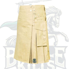 Khaki Utility Kilt with Detachable Pockets – Practical & Versatile Scottish Kilt