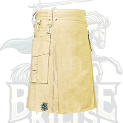 Khaki Utility Kilt with Detachable Pockets – Practical & Versatile Scottish Kilt