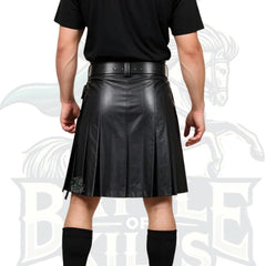 Leather Hybrid Kilt – Handmade Men’s Genuine Black Cow Leather Kilt