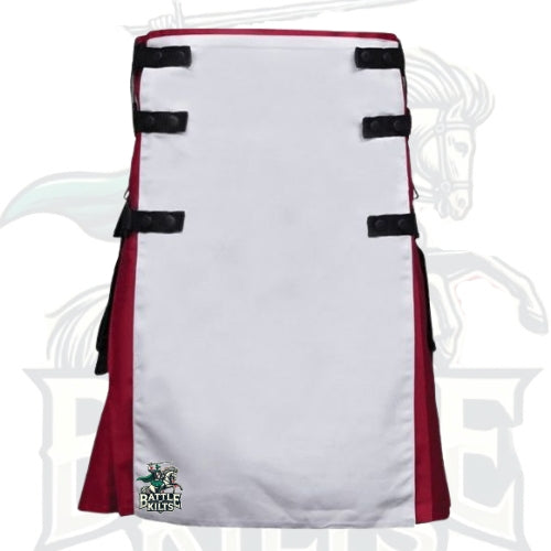 Burgundy and White Gothic Kilt with Black Pockets – Premium Gothic & Alternative Wear