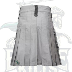 Gray Utility Kilt with Decorated Front – Stylish & Functional Scottish Kilt