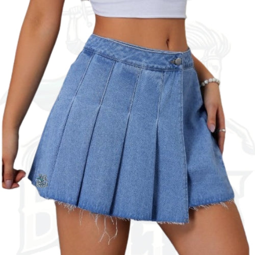 Women’s Casual Versatile Denim Pleated Mini Skirt