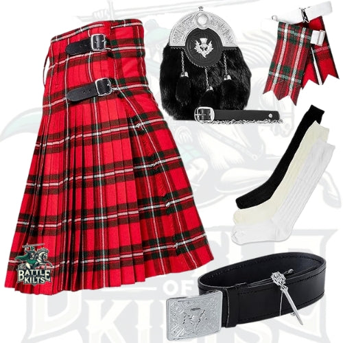 Battle Of Kilts Men’s Tartan Kilt Outfit – 7-Piece Scottish Set with Premium Accessories