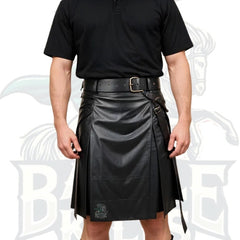 Leather Hybrid Kilt – Handmade Men’s Genuine Black Cow Leather Kilt