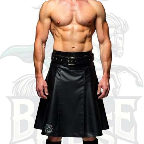 Black Leather Kilt for Men – Gothic Utility Kilt & Punk Rock Festival Wear