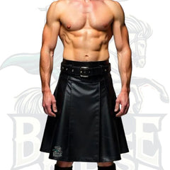 Black Leather Kilt for Men – Gothic Utility Kilt & Punk Rock Festival Wear