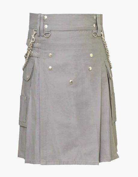 Grey Utility Kilt with Detachable Chains – Edgy Gothic-Inspired Utility Kilt