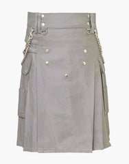 Grey Utility Kilt with Detachable Chains – Edgy Gothic-Inspired Utility Kilt